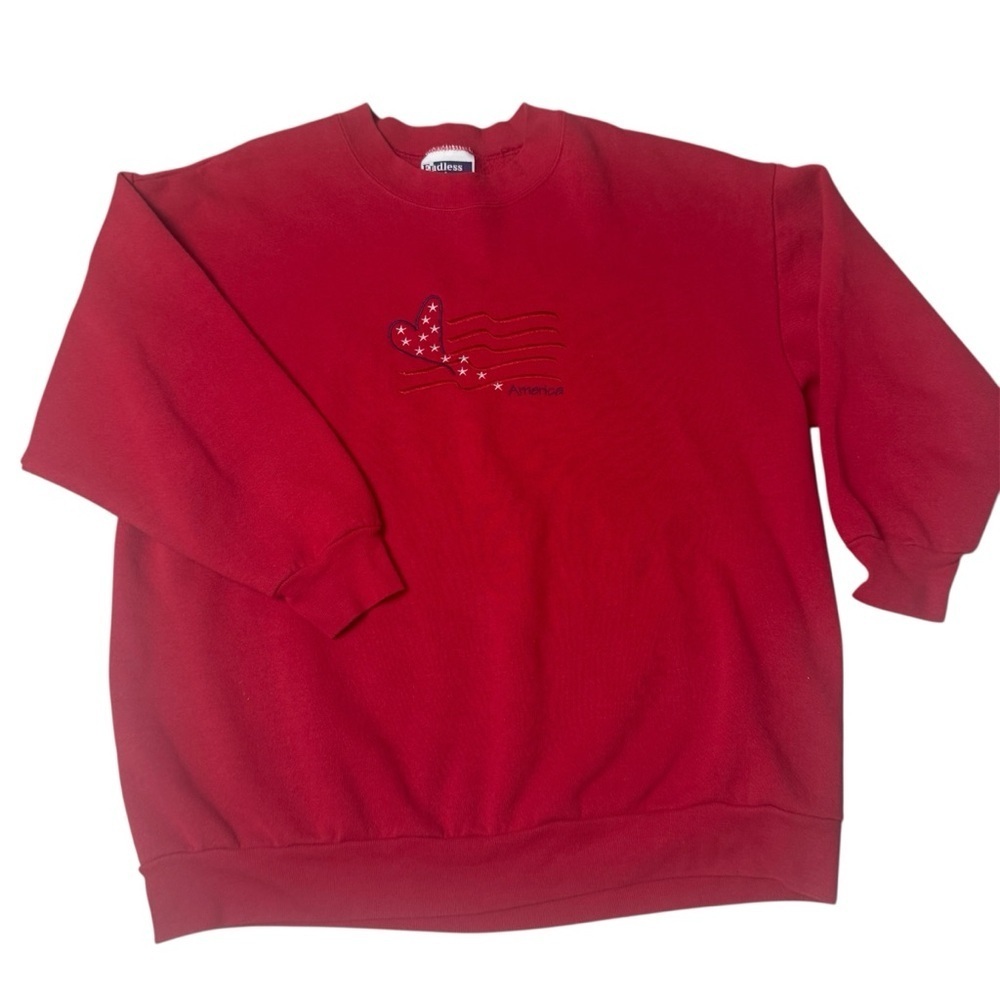 Vintage America Crewneck Sweatshirt heart stars 4th of July patriotic crew neck